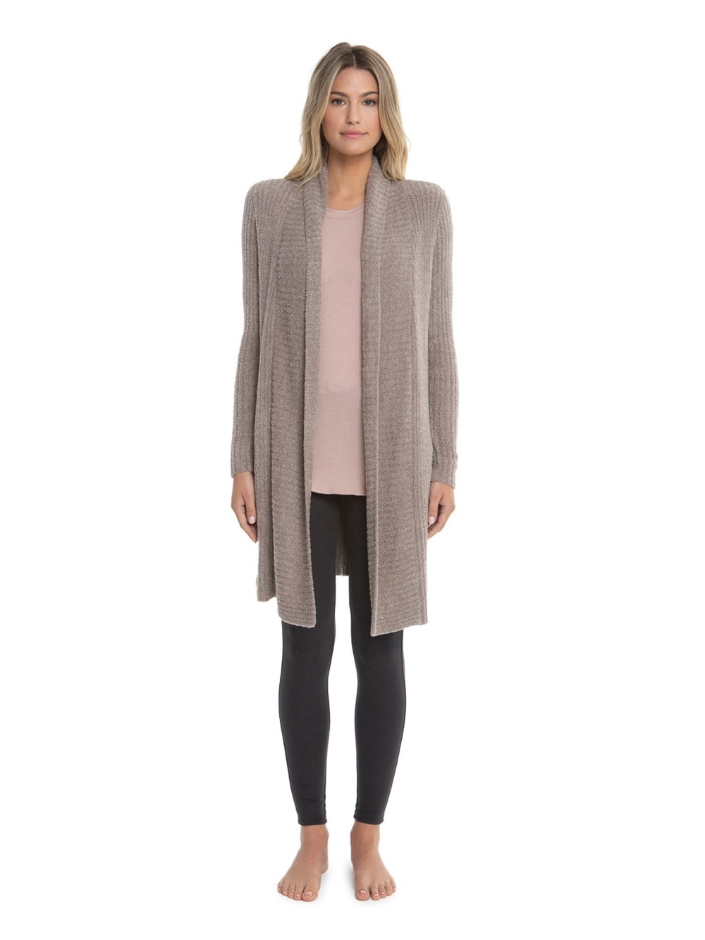 Barefoot Dreams CozyChic Lite Ribbed Knit Montecito Cardigan in Light Grey XS